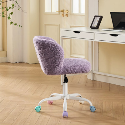 Chaise de coiffeuse violette, en fausse fourrure de lapin, avec base en métal, réglable, idéale pour la chambre à coucher. Assise large, confortable et ergonomique, idéale pour les douleurs aux hanches. Dossier confortable et respirant en fausse laine d'alpaga, résistant à la neige.