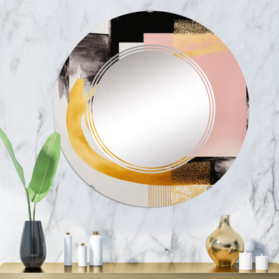 Qwanisha Pink And Gold Art Deco III - Modern Transitional Wall Mirror