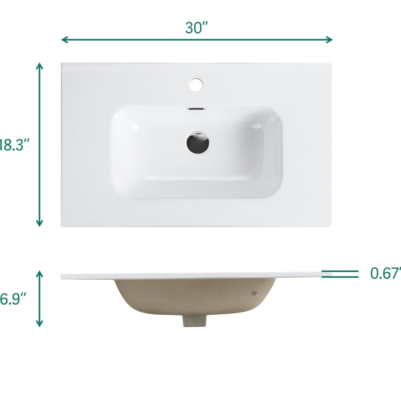 Lavabo intégré en céramique blanche Bb09-30-311, finition ultrabrillante, conception élégante et fonctionnelle, facile à nettoyer, bord arrondi pour la famille, largeur de 18,19 po, profondeur de 29,55 po, hauteur de 6,72 po, poids de 31,47 lb