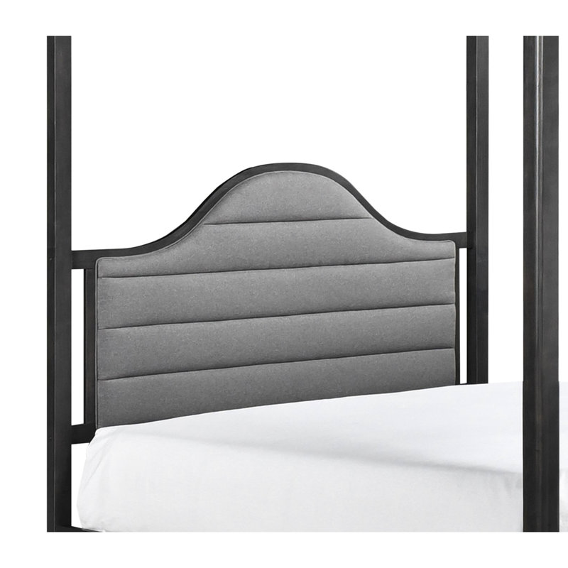 Lit double à baldaquin avec tête de lit tapissier, tête de lit et rails en bois, Double