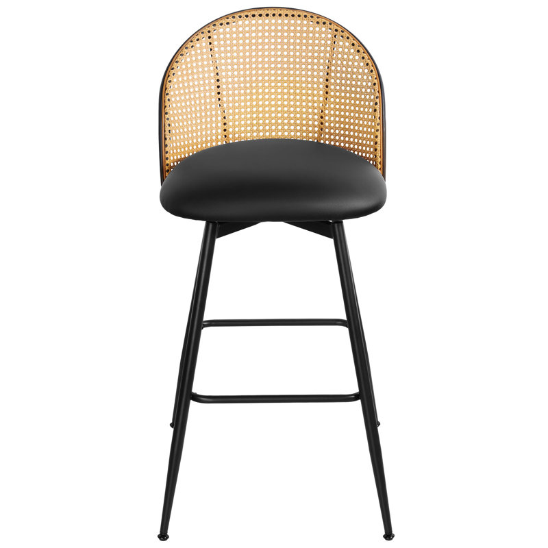 369° Swivel Upholstered Rattan Counter Height Bar Stool, Noir, 3, Tabouret de comptoir (siège d'une hauteur de 26 p