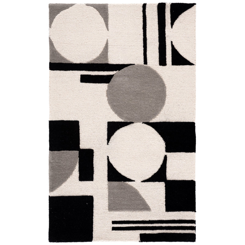 Felipe Handmade Wool Gray/Black/White Rug, Rectangle 3' x 5'