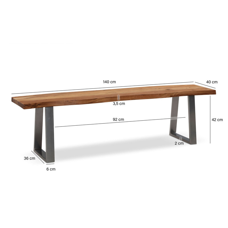 Grano Wood Bench, Grey/Brown/Blue, 45cm H x 140cm W x 40cm D