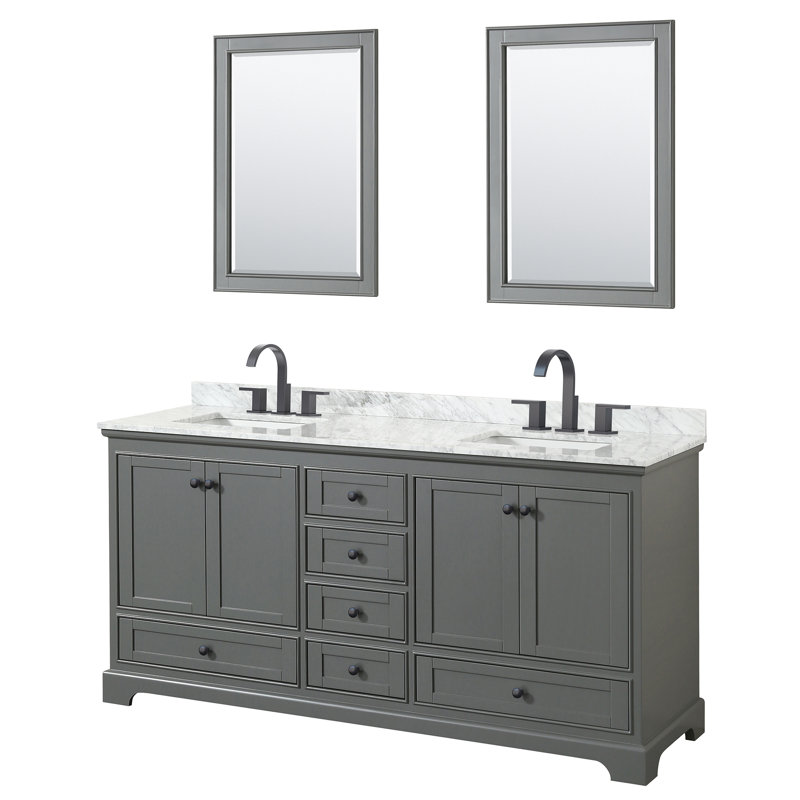 Deborah 72'' Double Bathroom Vanity with Marble Top, Dark Gray, Matte Black