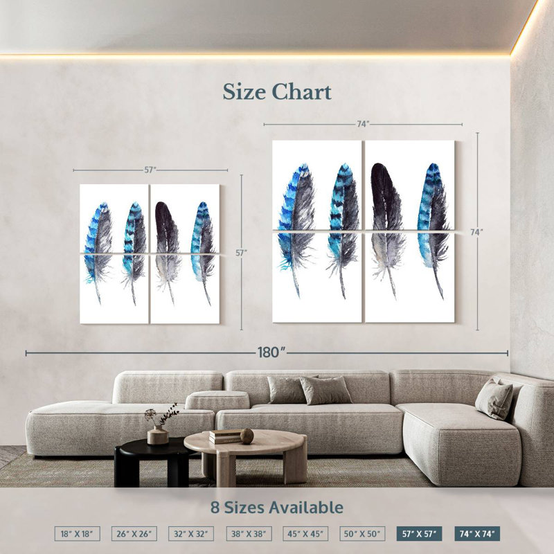 Plumes de geai bleu, H 74 po x l 74 po