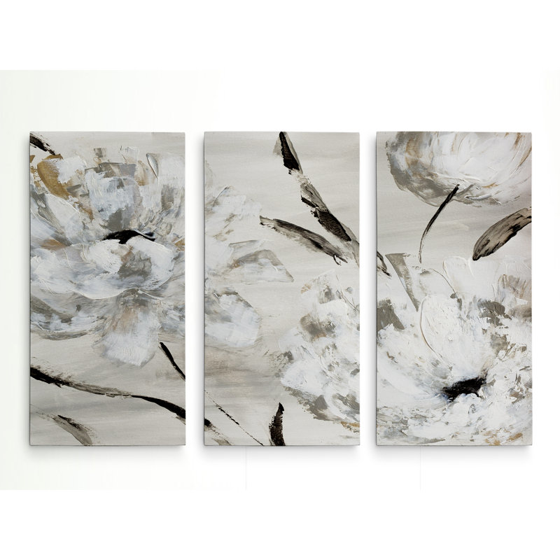 «Misty Morning Blooms», ensemble de 3 reproductions d'art sur toiles, H 40 po x l 60 po x P 1,5 po