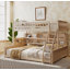Lit simple superposé au-dessus de grand lit simple avec tablettes intégrées, lumières à changement de couleur et panneau perforé, beige-258880169-258880170