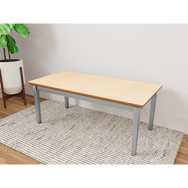 Lenox Steel Waiting Reception Coffee Table Metal Frame 40x20" High Pressure Laminate Top, Silver, Natural Maple