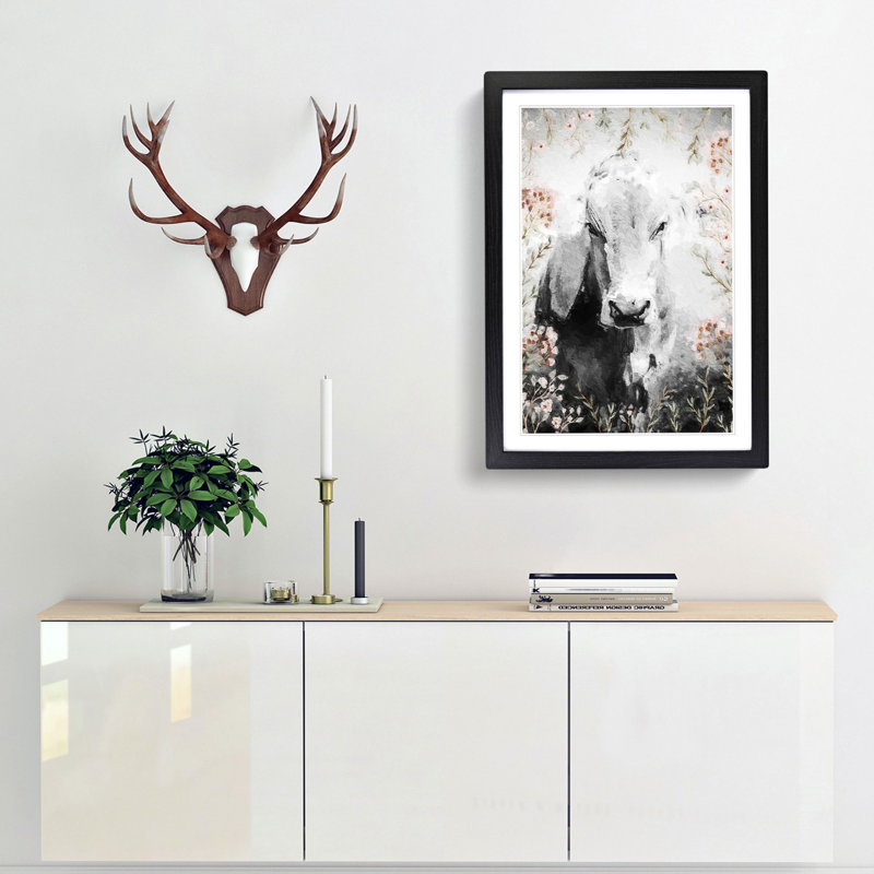 Jersey Cow in the Meadow - Picture Frame Painting Print, 48cm H x 36cm W x 2cm D, Black Framed