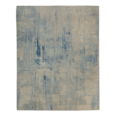 Blue Contemporary Silk Wool Blend Rug - 8' x 10'
