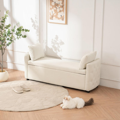 Banc de rangement pour chambre à coucher, banc de bout pour lit très grand 60 po, banc capitonné en velours avec long repose-pieds moderne avec accoudoirs