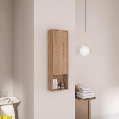 12 Inch Bathroom Wall Cabinet, Soft Close Door, Float Mounting Design, Imitative Oak