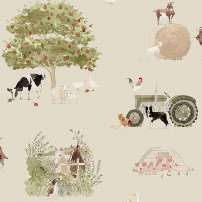 Sophie Allport Farm Friends Hambleton Sage Wallpaper