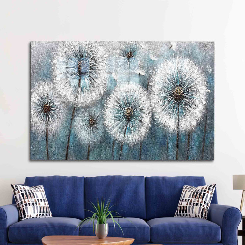 Art floral de conception moderne avec pissenlits imprimés sur du verre trempé pour une décoration murale tendance | Rectangle