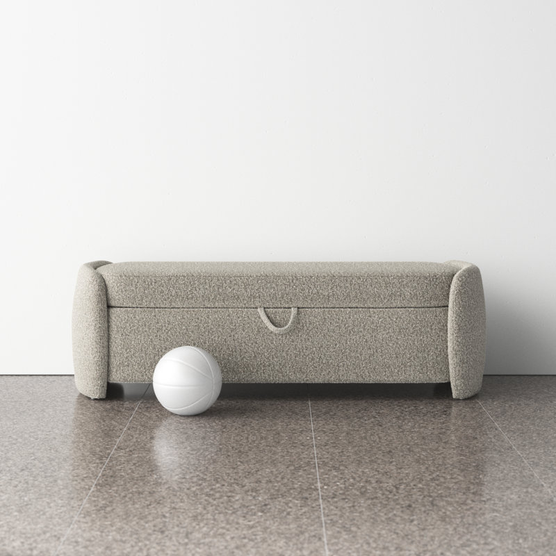 Kalevi 60" Boucle Storage Bench, Light Brown