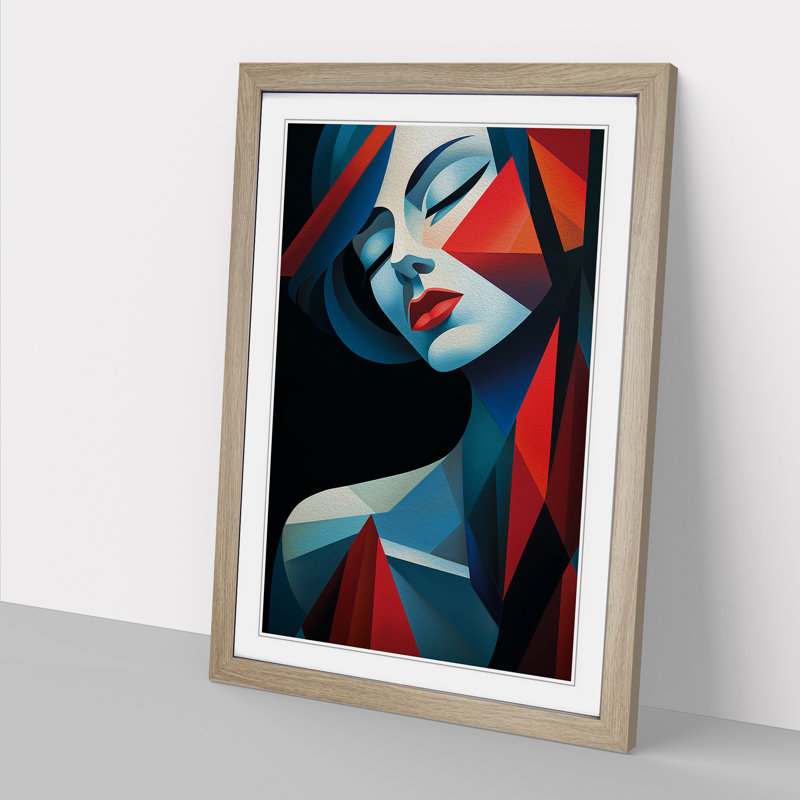 Art Deco Woman Cubism Art Framed Print, 46cm H x 34cm W, Oak Framed