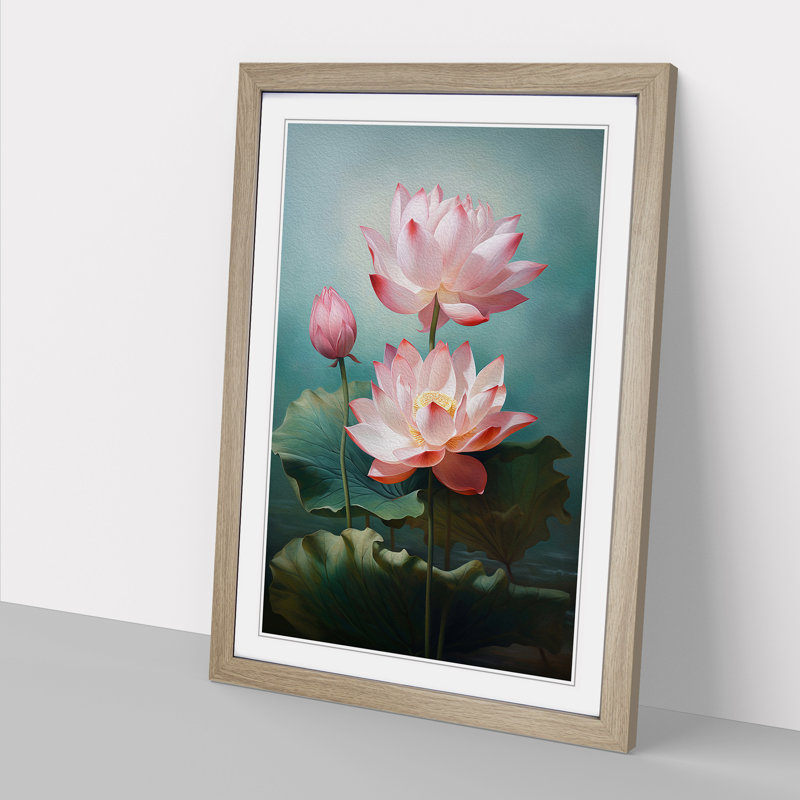 Lotus Flower Classicism - Framed Print, 34cm H x 25cm W x 2cm D, Oak