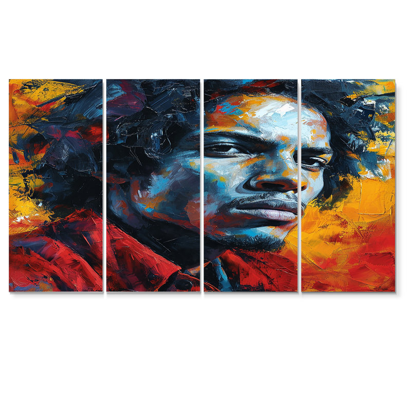 «Young Bob Marley Rastafari Portrait - Abstract Portraits Wall Art For Living Room», 4 pièces, H 28 po x l 48 po