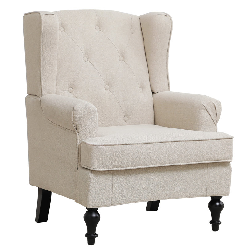 Upholsterd Wingback Armchair, Khaki Linen Blend
