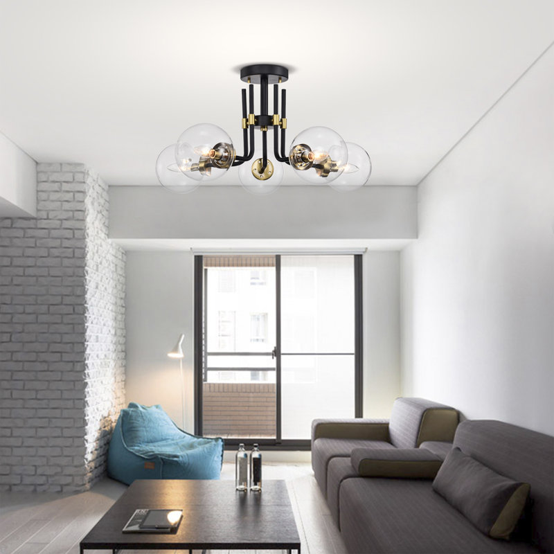 Damiracle Glass Semi Flush Mount, Matte Black/Gold