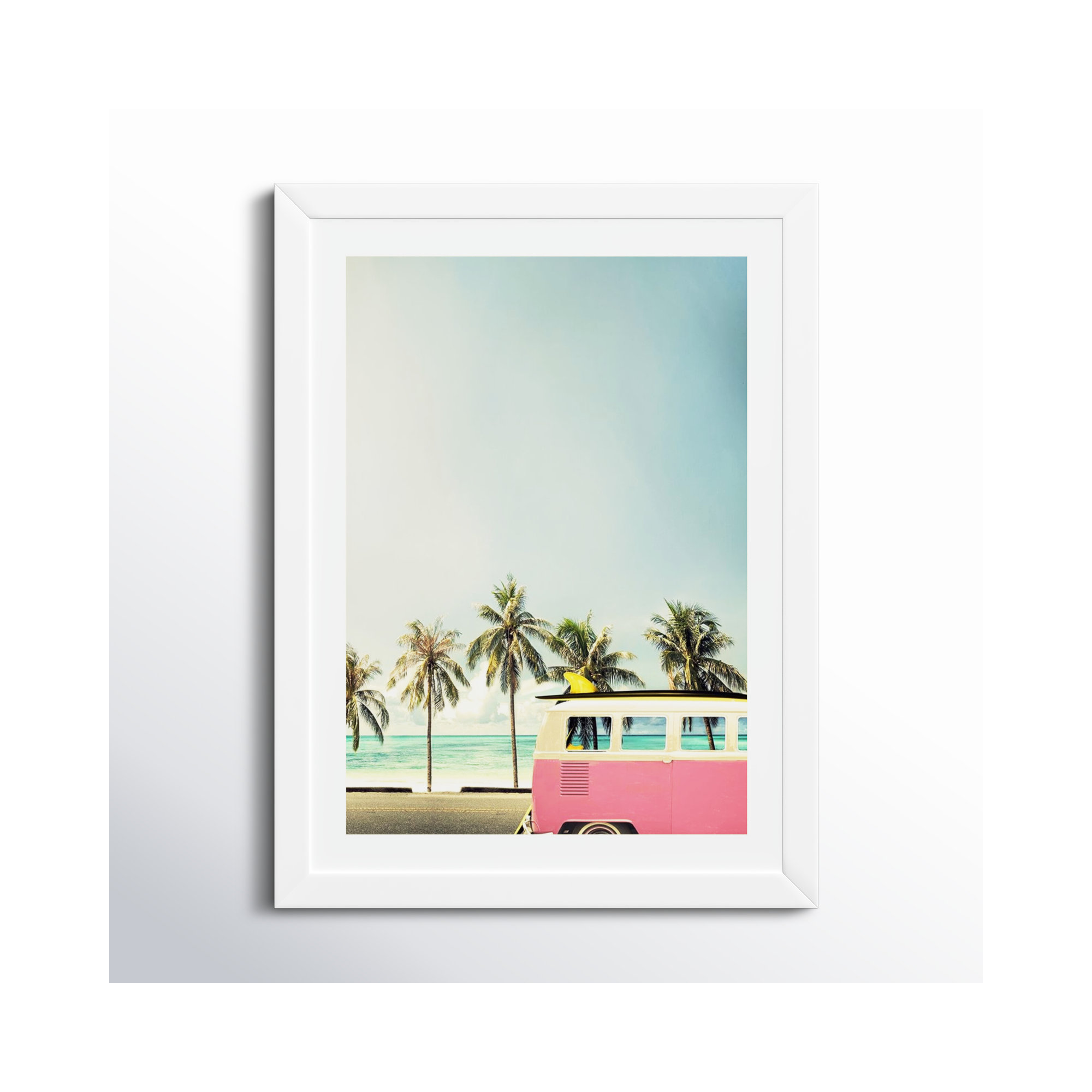 Surf Bus Pink by Design Fabrikken, 19.5" H x 15" W x 0.75" D, Matte White