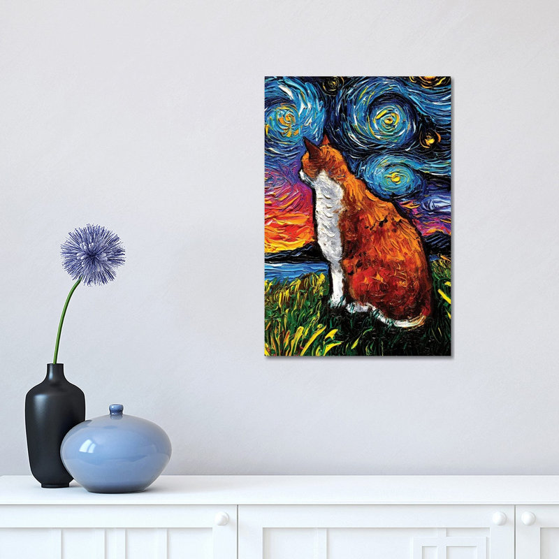 Orange And White Tabby Night by Aja Trier - Wrapped Canvas Print, 30.48 cm H x 45.72 cm W