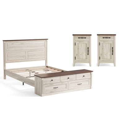 Farmhous 3-Piece Bedroom Set Include Bed Frame And Two Nightstands