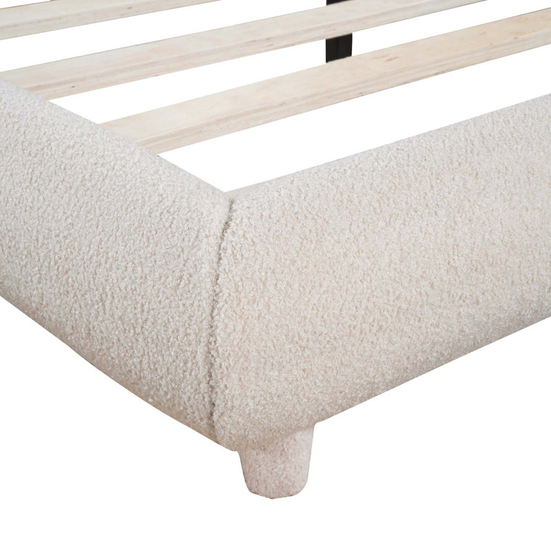 Lit plateforme en tissu d'ameublement Teddy, Beige, Double