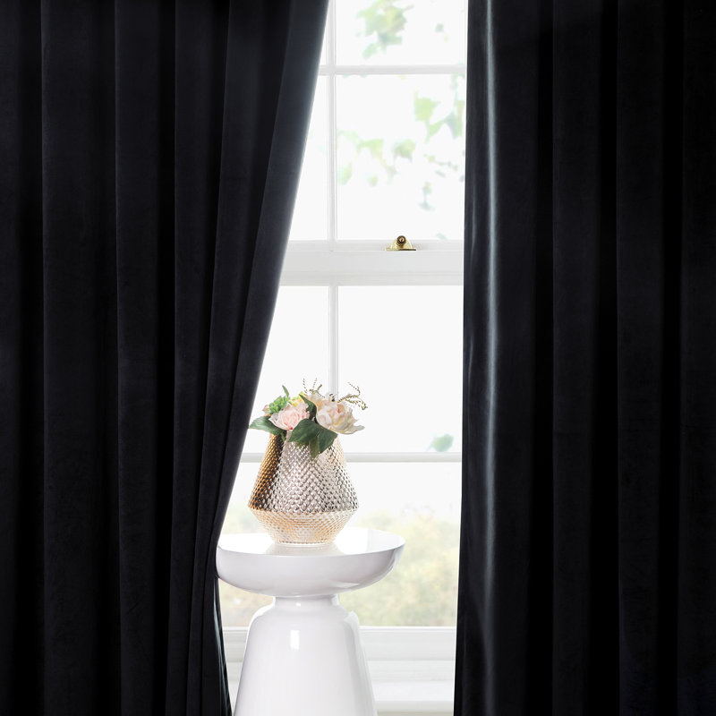 Rumson Crushed Velvet Eyelet Sheer Curtains Pair, 168cm x 228cm, Black