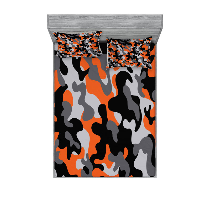 Ensemble de draps et taies décoratives Ambesonne Camo, orange, gris, noir, Ensemble de draps pour très grand lit californien