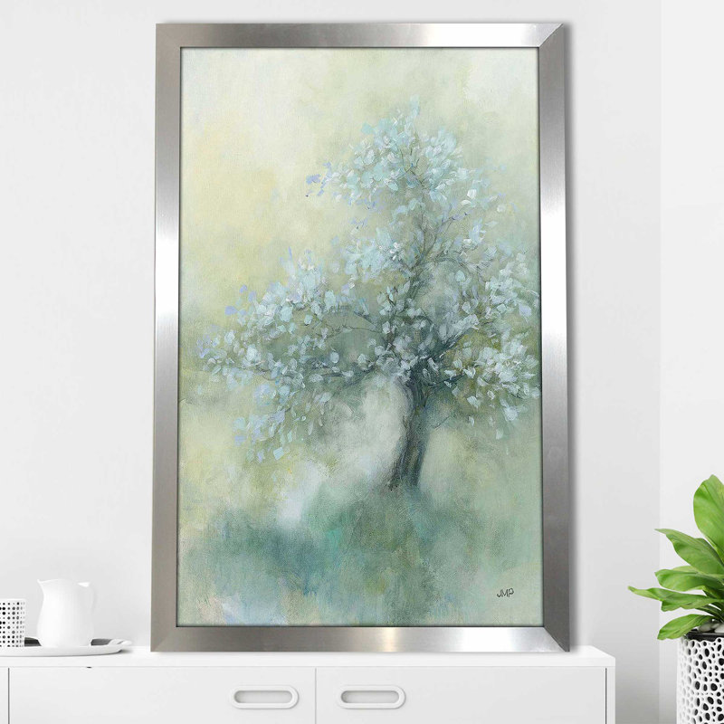 «Subtle Tree II» par Julia Purinton - Peinture, H 27,5 po x l 21,5 po x P 0,75 po, Encadrement argenté