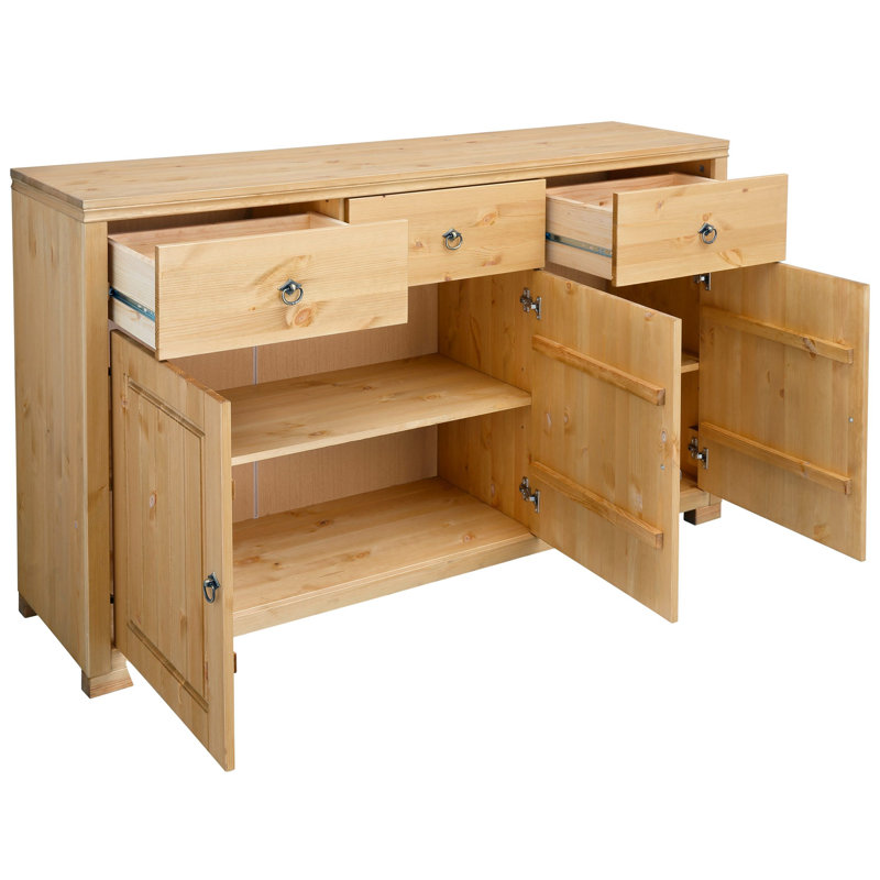 148 Cm Wide 3 Drawer Pine Solid Wood Sideboard, Brown