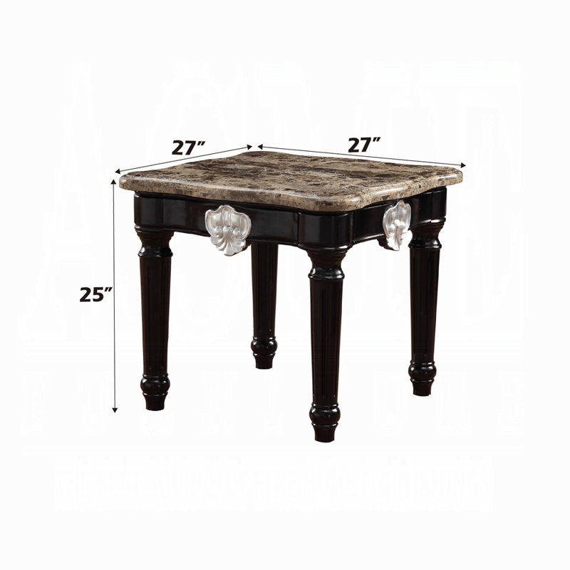 Table de bout Ernestine, plateau en marbre et finition noire, H 25 po x l 27 po x P 27 po, Gris