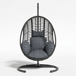 Extra Wide U-Base Hanging Egg Chair High Weight Capacity Patio Swing with 8-Inch Thick Cushion Weatherproof PE Rattan and Included Waterproof Cover Suitable for Outdoor Garden Balcony Backyard Porch and Indoor Living Room