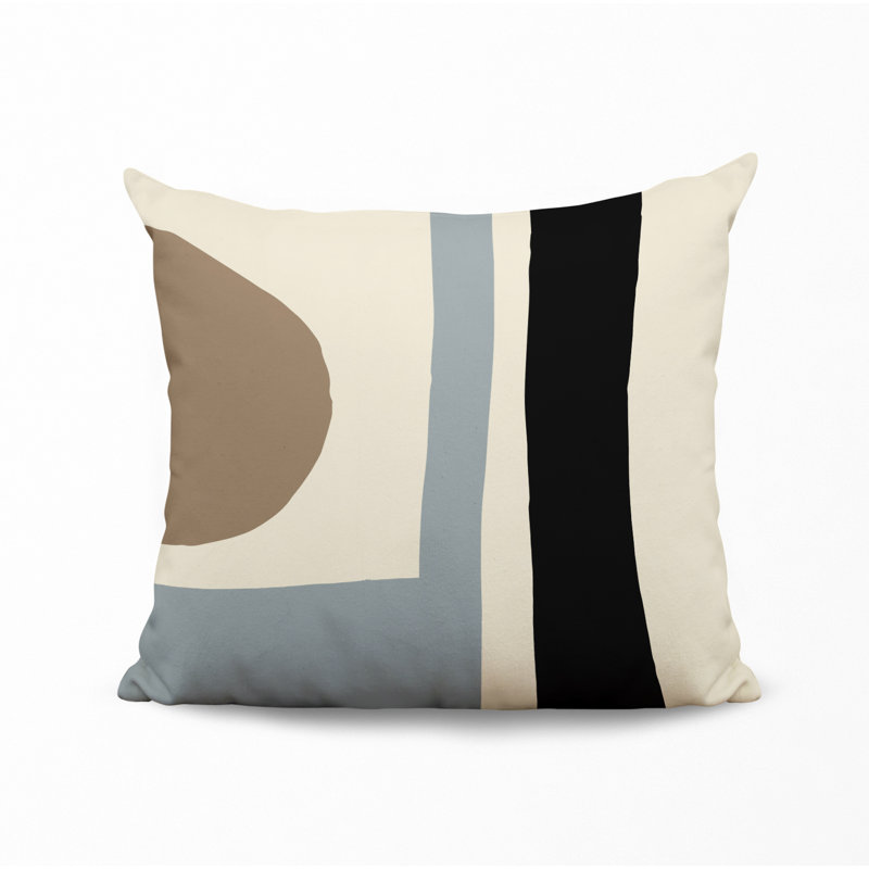 Coussin intérieur / extérieur en polyester filé Banksy, Gris / Blanc cassé, 17 po x 17 po