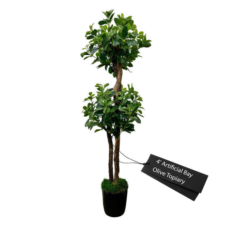 Topiaire vert olive fabriqué à la main avec bois véritable, H 48 po x l 24 po x P 24 po