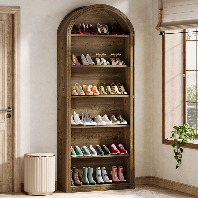 6-Tier Shoe Storage Cabinet, Brown, (6 Shelves) 75,98"H x 31,5"W x 11.81"D.