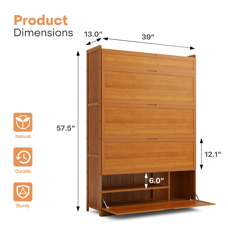 10-Tier Bamboo Shoe Cabinet with Wide Countertop, 46 Pairs Heels Boots Shoe Rack for Hallway Entryway