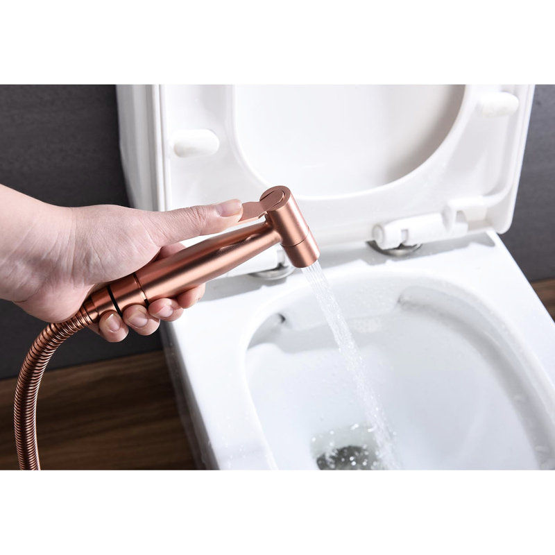 Bidet de toilette en or rose - Modèle portatif en métal, jets multiples et brumisateur doux, résistant à la rouille et à la corrosion, installation simple pour deux réglages, amélioration de l'hygiène, installation facile