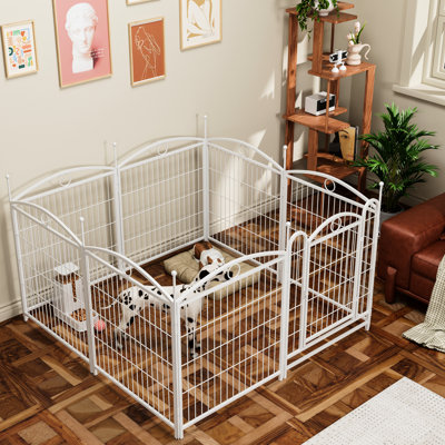Heavy Duty Dog Playpen, 32 Inch 8 Panels, Indoor Outdoor Pet Exercise Pen, Rust Stable Construction, Foldable, Diy Shape Freedom Metal Playpen Install