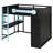 Full Size Wood Loft Bed with Desk, Open Wardrobe and RGB Light, Blue-94053287