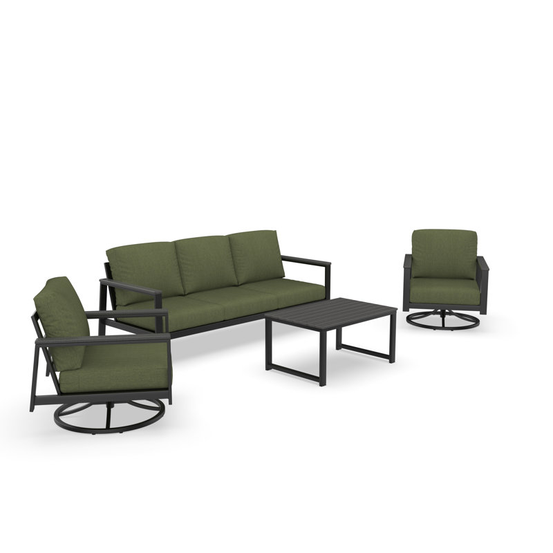 Ensemble de conversation 4 pièces avec coussins Sunbrella® Suren, Green, Black