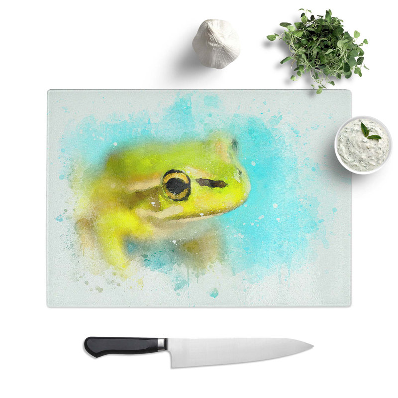 Glass Green Frog in Abstract Chopping Board, 39 cm W x 28.5 cm L
