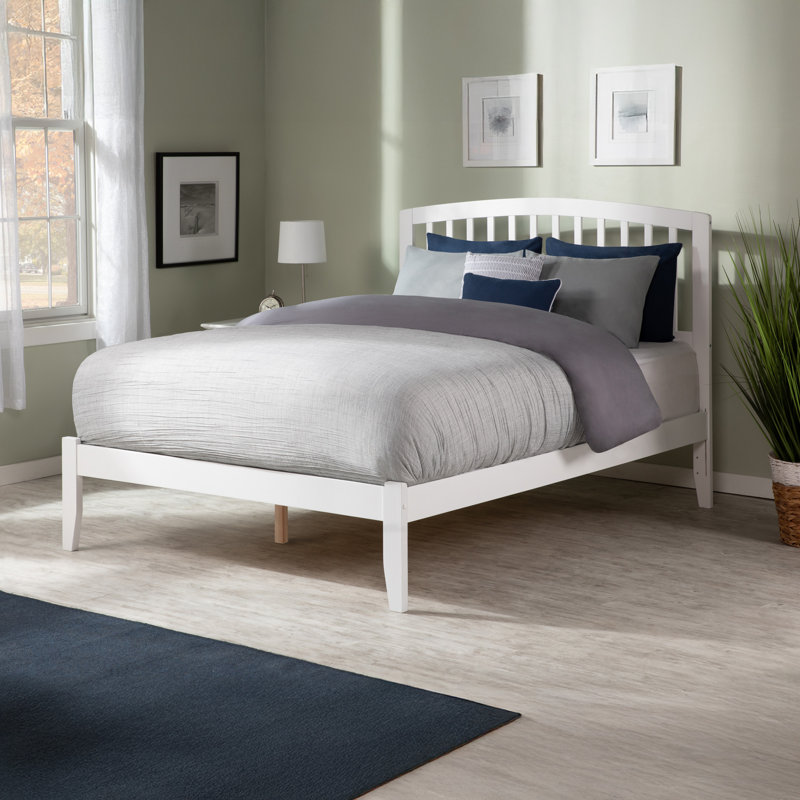 Lit plateforme en bois massif Careaga, Blanc, Grand lit
