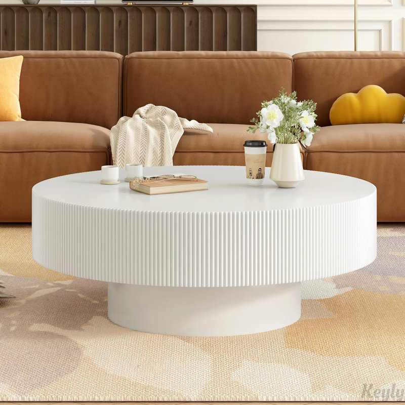 Table basse ronde avec plateau épais de 6,8 po, Blanc