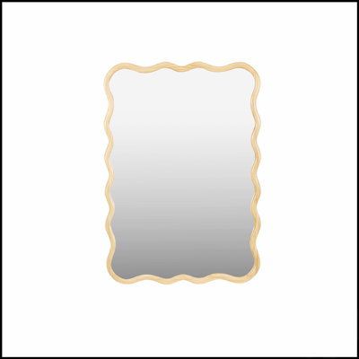 Solid Wood Wavy Rectangle Mirror - Modern Wall Decor For Bathroom, Bedroom, Living Room, And Entryway