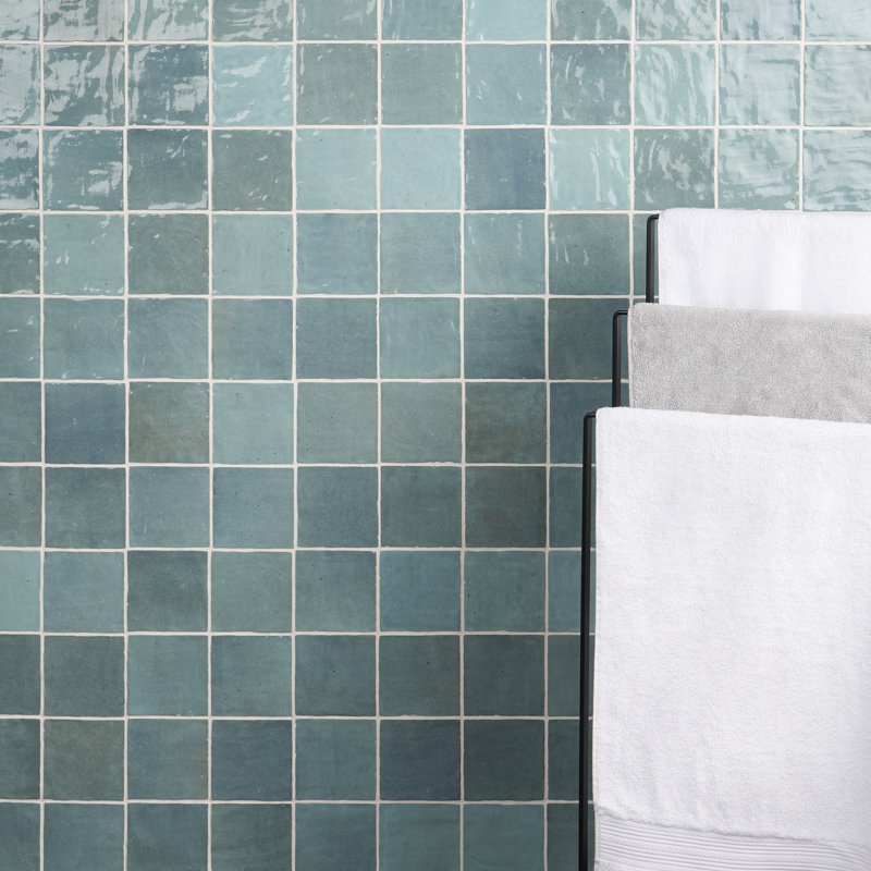 Karma 4" x 4" Glazed Ceramic Wall Tile (5.38 Sq. Ft. / Case), Turquoise