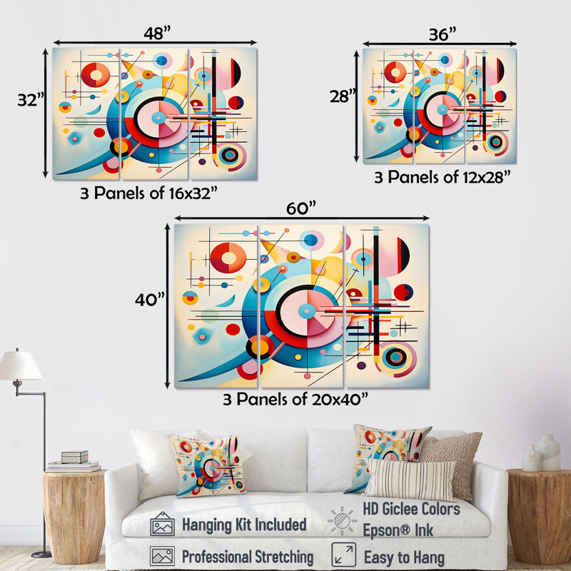 «Blue and Pink Abstract Geometric Vision 1» - art mural géométrique, Toile tendue, H 40 po x l 60 po