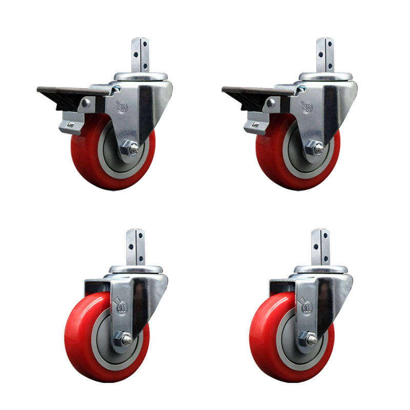 Ensemble de 4 roulettes en polyuréthane, Rouge