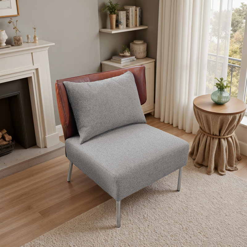 28.15'' W Upholstered Accent Barrel Chair With Removable Back Cushion, Gray Polyester
